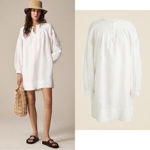 NWT J CREW Gathered popover dress in linen in white